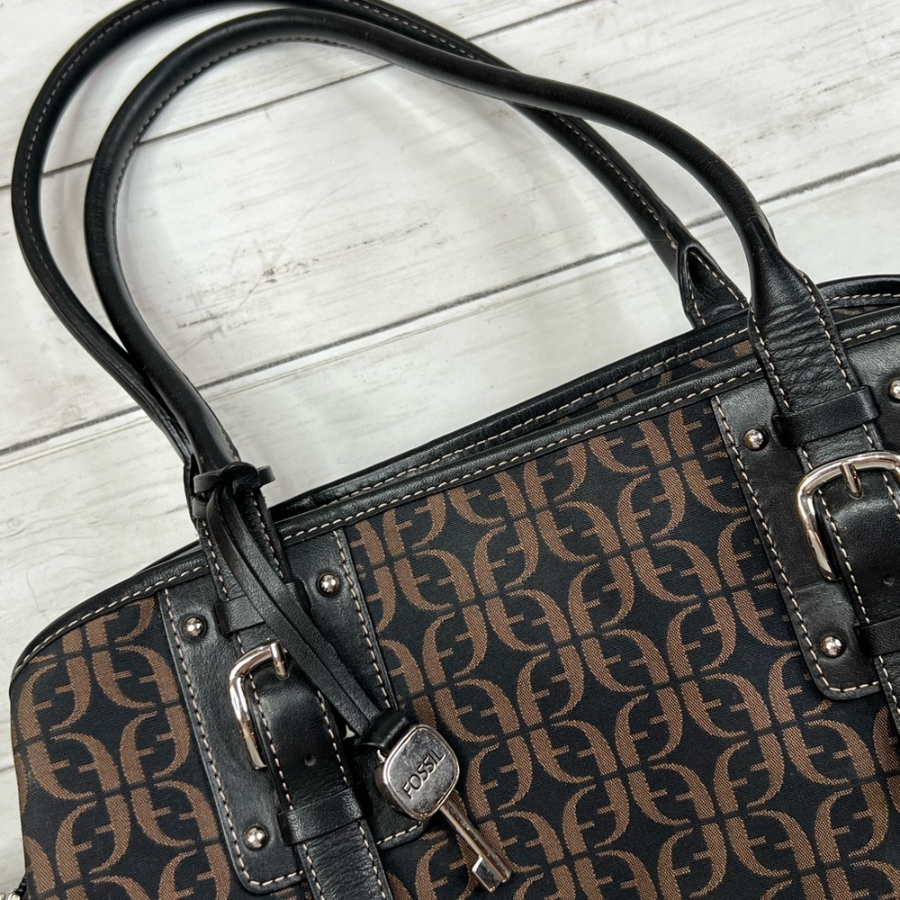 Fossil Signature Satchel Monogram Canvas Bag Purs… - image 7